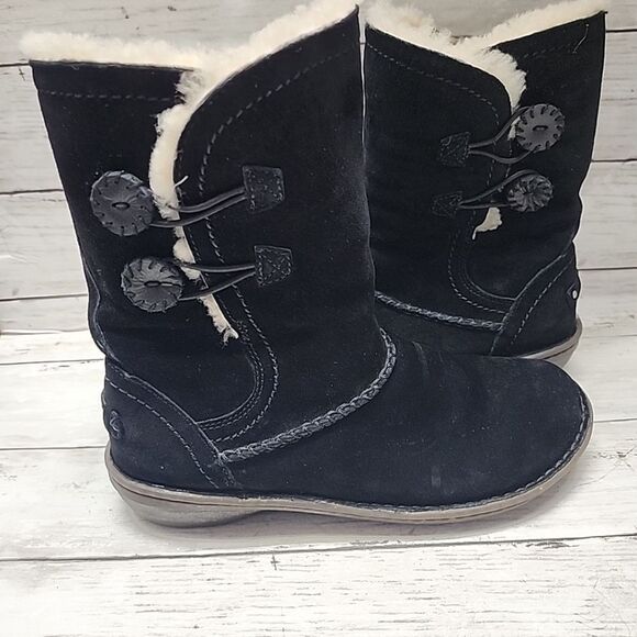 UGG Boots Kimbra Black Suede Sheepskin Fur Mid-Calf 1004742 Women's Size 9 - Picture 5 of 10